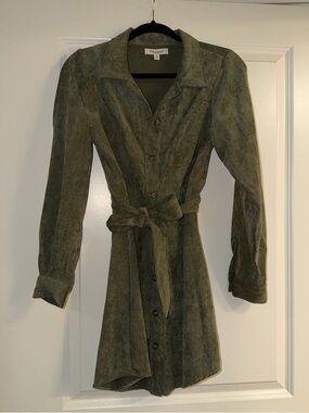 Francesca's Collections Olive Green Button-Front Belted Dress